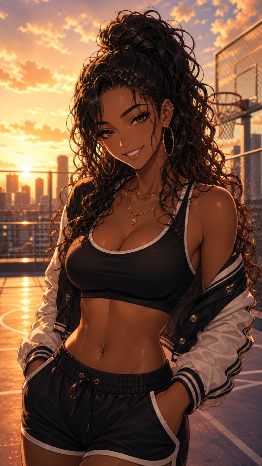Sporty rooftop anime companion portrait